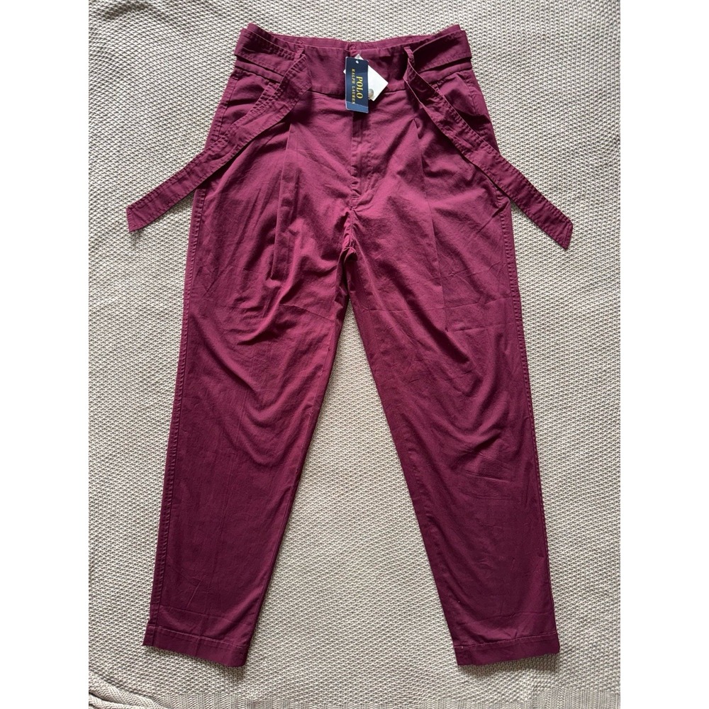 Polo Ralph Lauren Women's High Rise Retro Burgundy Pants Belted Size 6 NWT